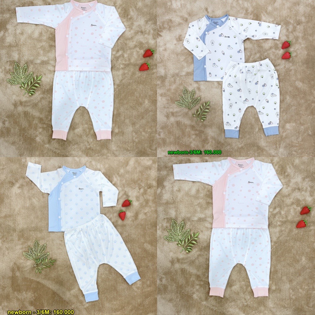 Bộ Avaler cài chéo dài sơ sinh sợi tre hoạ tiết - nhiều màu