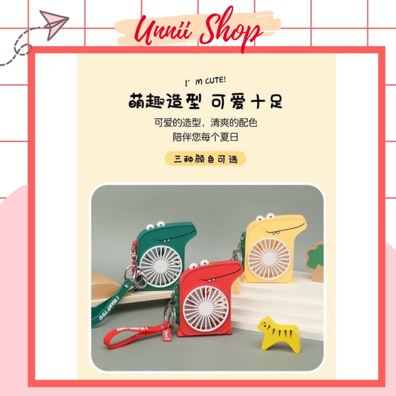 Quạt Cầm Tay Mini Tích Điện Hình Chú Khủng Long Cực Mát (Tặng Kèm Cáp Sạc USB)