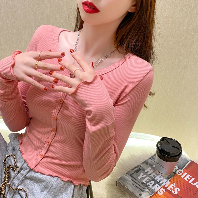 Áo BH bằng cotton dài tay màu trơn phong cách Hàn Quốc