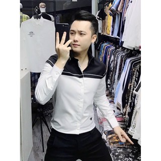Áo Sơ Mi Nam Dài Tay Vải Lụa Cao Cấp, Áo Sơ Mi Phối Màu Trắng Đen Ôm Form Body, T-man