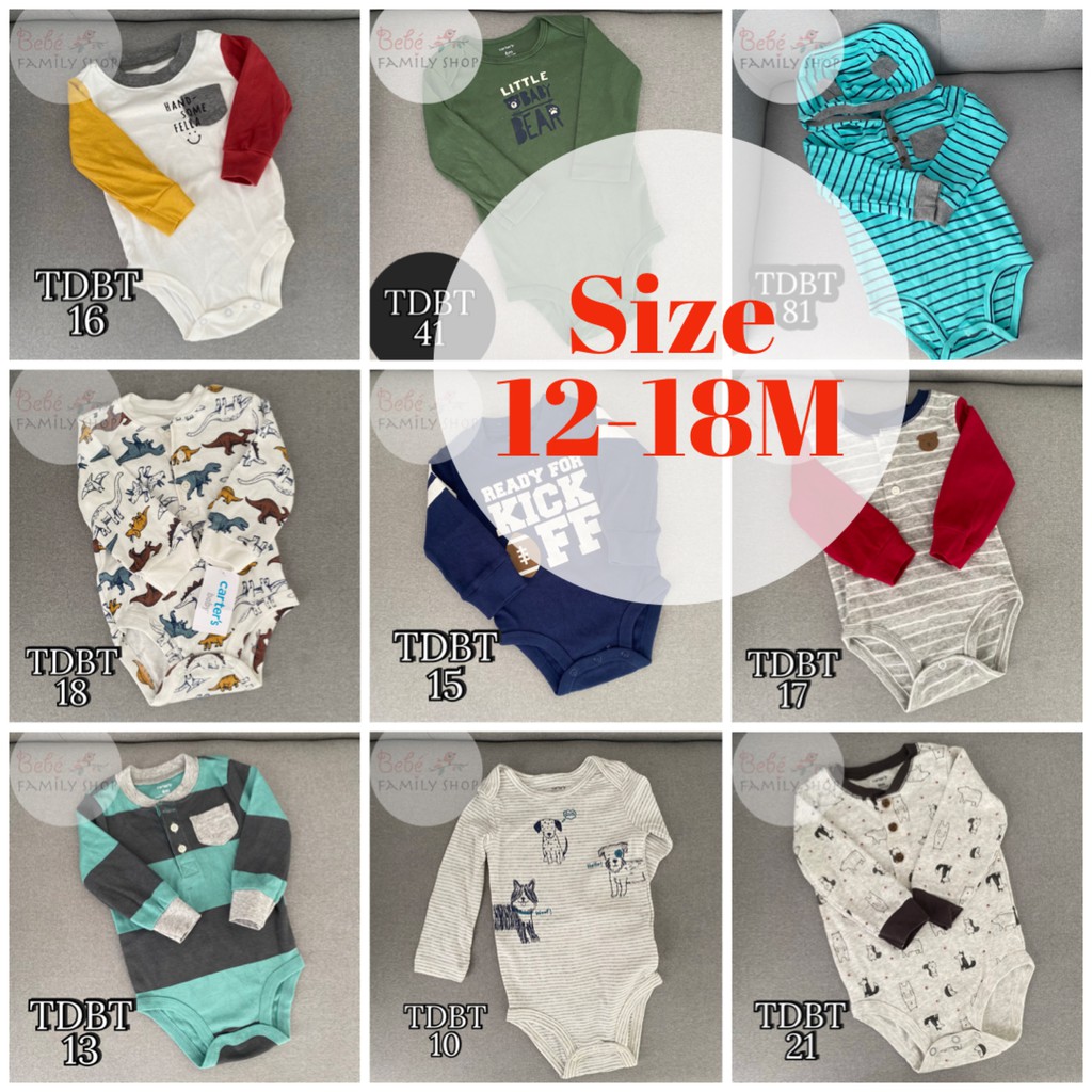 [SIZE 12-18M] Body chip tay dài bé trai Carters xuất dư