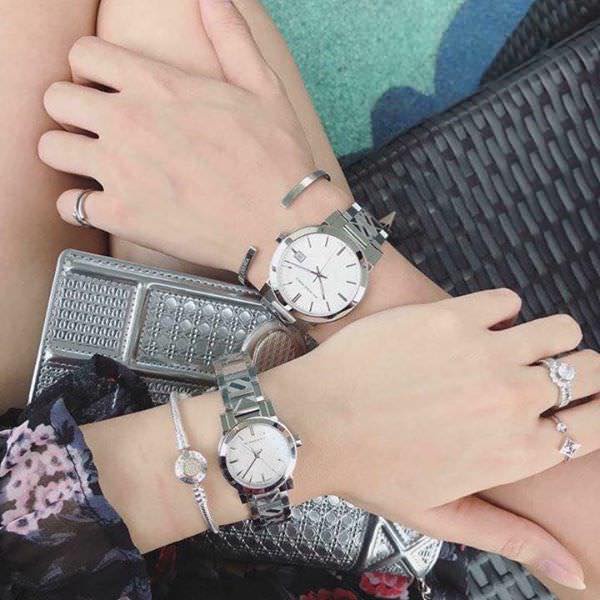 Đồng hồ Bubery Nữ cao cấp chạy pin máy Nhật size 28-34mm dây vân kim loại màu trắng