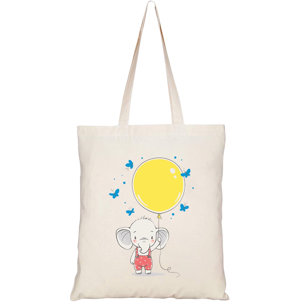 Túi vải tote canvas HTFashion in hình voi con chơi bóng HT250