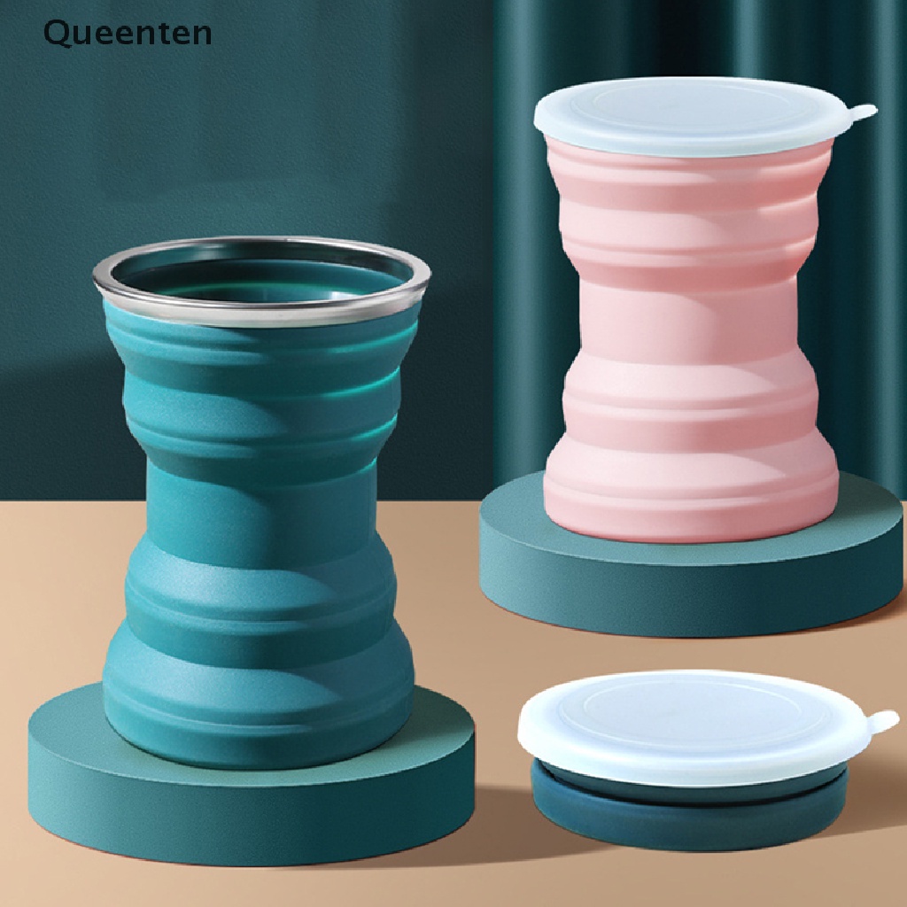 Queenten Folding Water Bottle Cup 320ml Foldable Silicone Coffee Drinking Cups Mugs QT