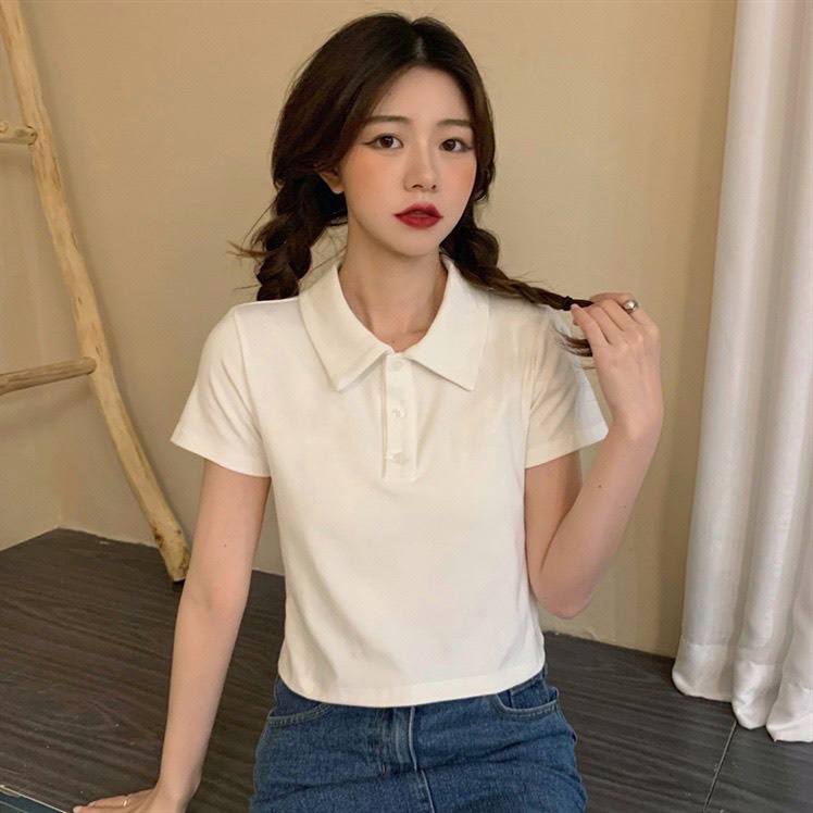 Áo polo nữ cotton trơn co giãn dáng lửng Friday 2BA1126AT