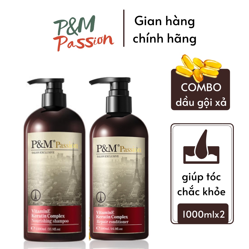 Combo dầu gội xả P&M Passion PHÁP NHẬP KHẨU CHÍNH HÃNG Phục hồi ngăn rụng tóc 1000ml