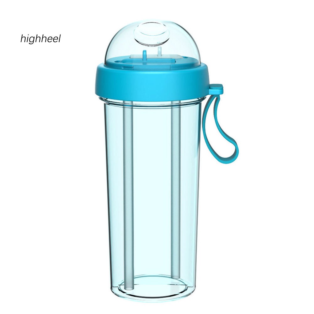 Bình nước di động 420/600ml chia 2 ngăn với hai ống hút dành cho cặp đôi