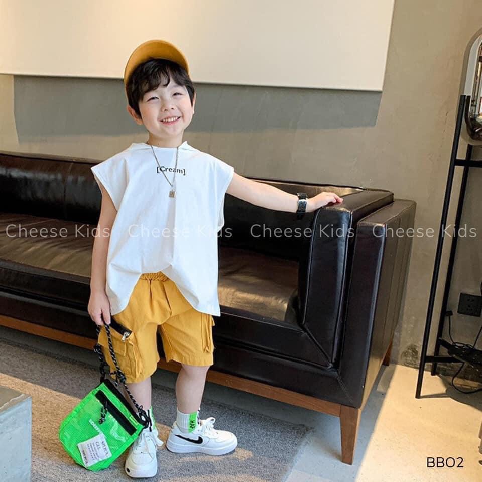 Áo thun bé trai , áo ba lỗ có mũ cho bé cheesekids 11 đến 21 kg