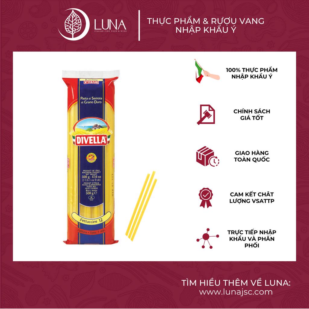 Mì Ý Fettuccine sợi dẹt DIVELLA gói 500g [Mỳ Ý Pasta Chính Hãng]