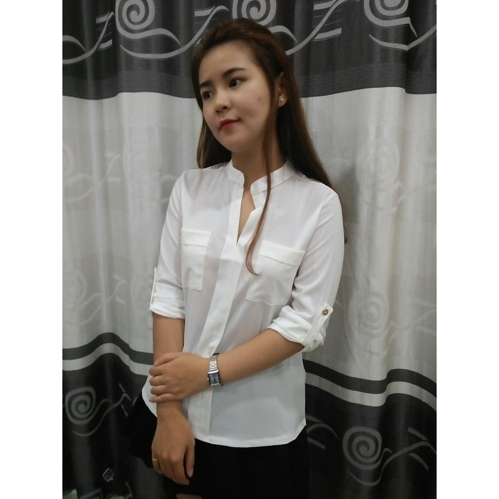 Siêu đẹp. Áo Sơ Mi Nữ Công Sở Kiểu Cổ Trụ Vai phối ren | BigBuy360 - bigbuy360.vn