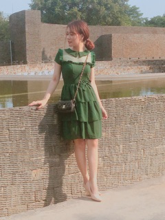 Đầm voan tầng nơ eo phối ren 🍓🍓🍓
