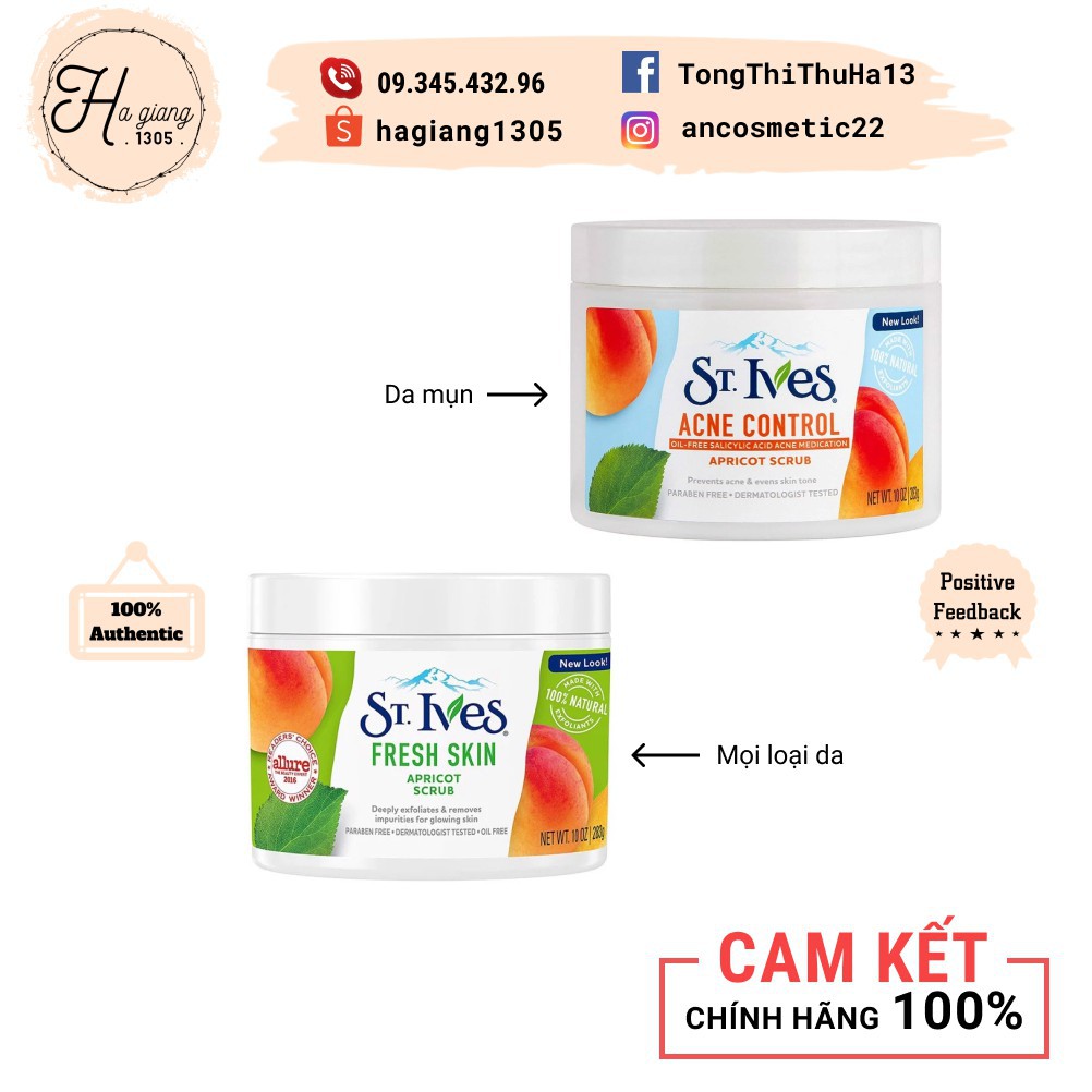 [Mẫu mới] Tẩy tế bào chết toàn thân St Ives Fresh Skin Body Scrub 283g, Tẩy da chết toàn thân St ives Acne control