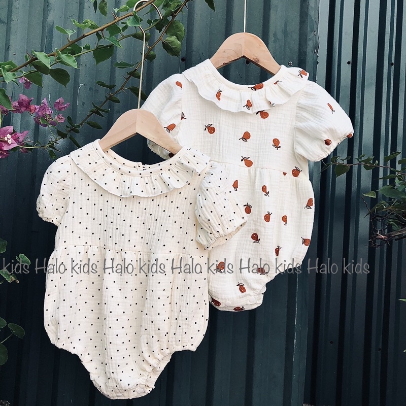 Romper bé gái tay bồng chất liệu xô muslin cao cấp