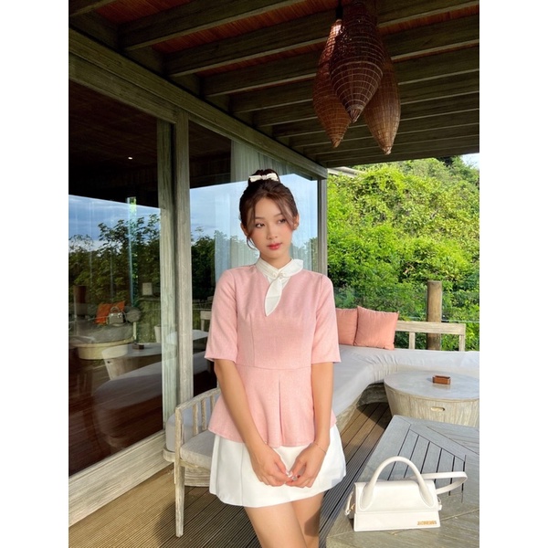 Bella Top - áo tex đính nơ cổ thiết kế DTM
