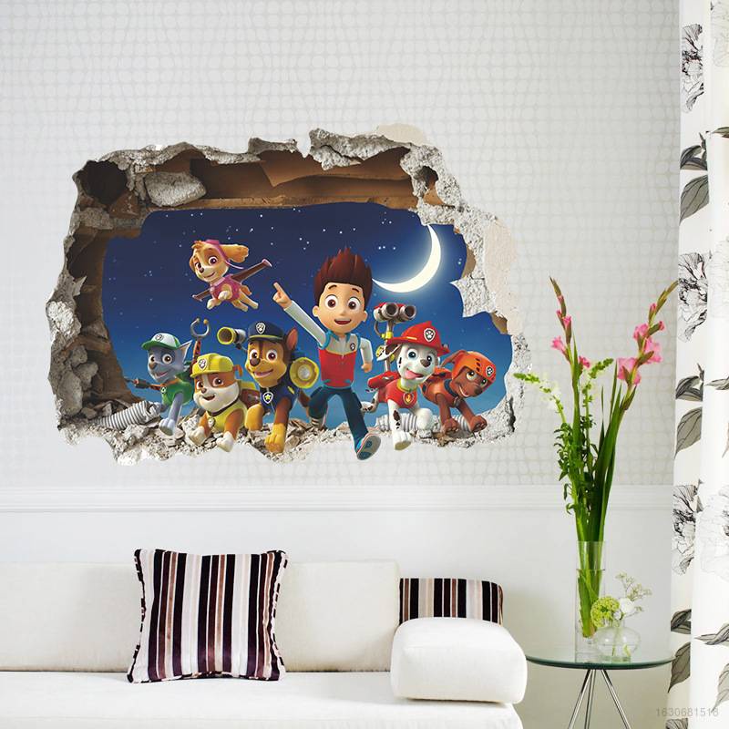 Giấy dán tường hình hoạt hình chú chó cứu hộ Marshall Paw Patrol 3D dành cho trang trí phòng ngủ của bé