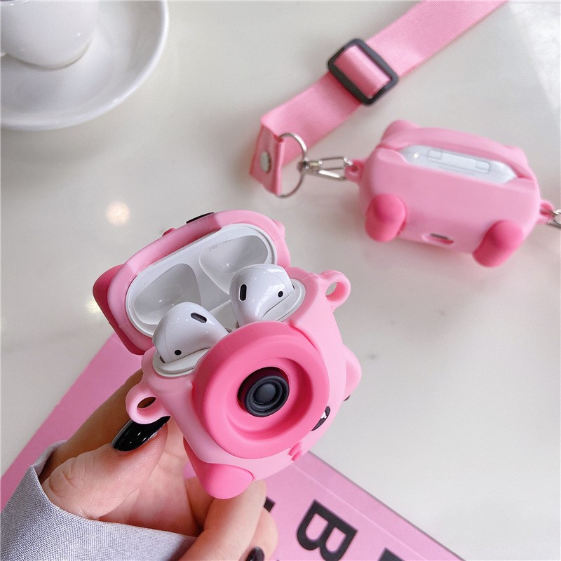Bao Case Ốp Chống Shock Cho Airpods 1/ Airpods 2 / Airpods Pro Hình Máy Ảnh Heo Hồng.