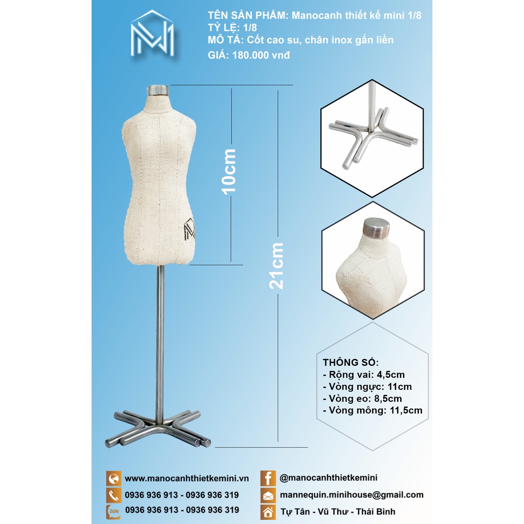 Manocanh thiết kế mini size 1/8 ( tặng kèm rập đầm cơ bản tỷ lệ 1/8)