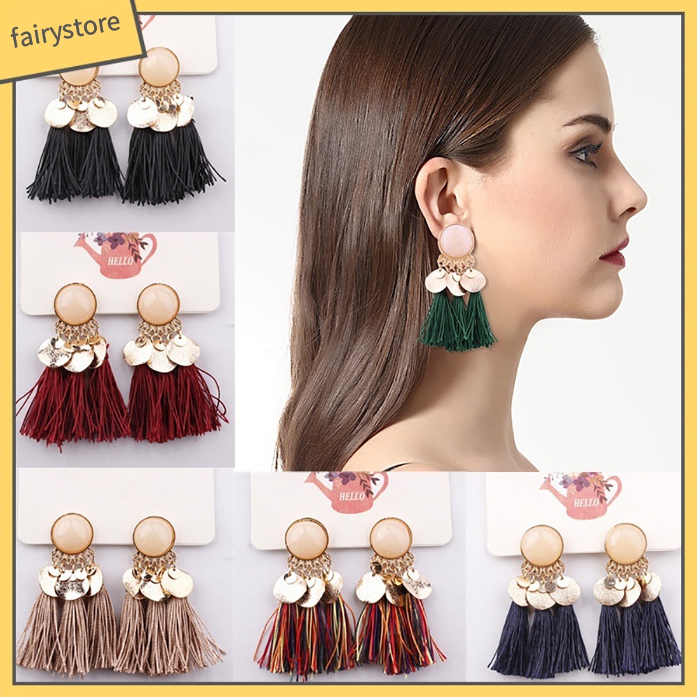 Cặp khuyên tai thời trang đính tua rua phong cách Bohemian độc đáo cá tính cho nữ