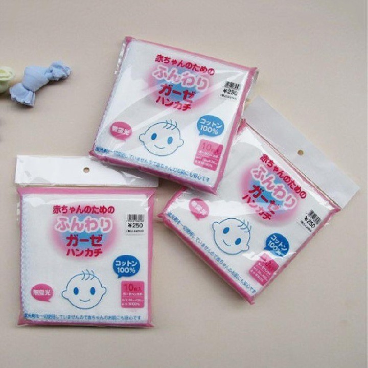 Set 10 khăn sữa 100% cotton 2 lớp 27x27cm, set khăn sữa trắng trơn Nhật thấm hút cho trẻ - Monnie Kids