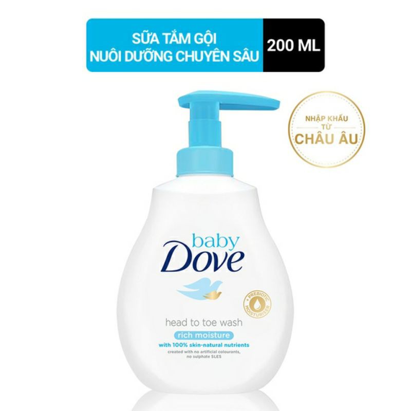  Sữa tắm gội toàn thân Baby Dove Dưỡng Ẩm chuyên sâu 200ml mới