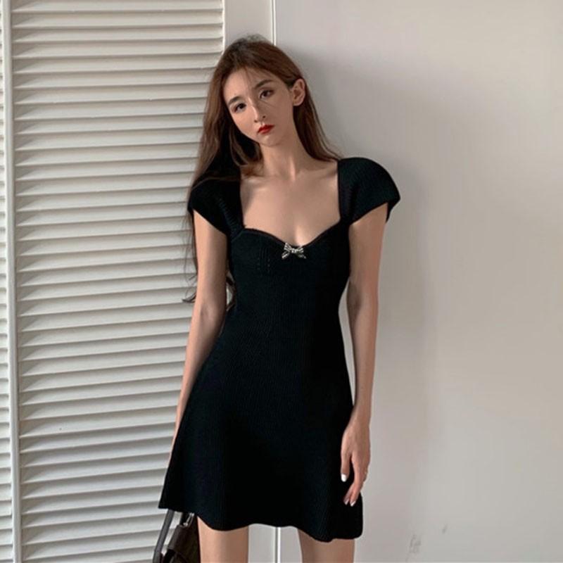 SUXI Đầm Dáng Chữ A Cổ Chữ V Phối Nơ Thời Trang Mùa Hè Cho Nữ