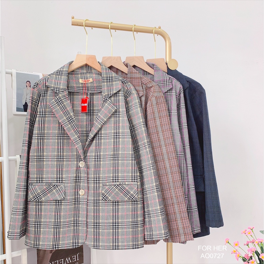 Áo vest blazer nữ công sở 2 nút sọc caro AO0727