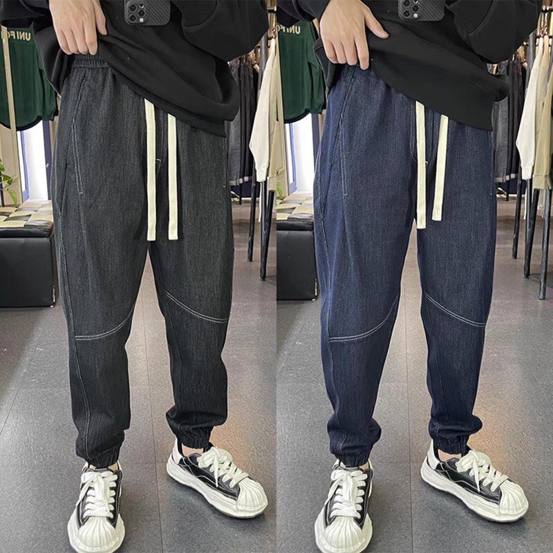 Quần baggy jean cạp chun nam nữ màu đen và xanh dày dặn co giãn thoáng mát jeans unisex mẫu mới nhất 2023