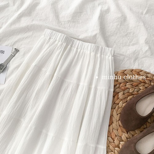 Chân váy dài hàn quốc chân váy xòe màu trắng vintage 2 lớp thanh lịch | BigBuy360 - bigbuy360.vn