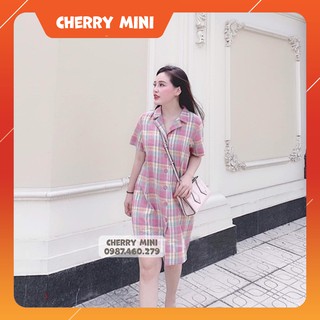 [Sẵn + Ảnh thật] Váy Đầm Suông Sơ Mi Kẻ Sọc Cực Hàn Quốc - V1815 Cherry
