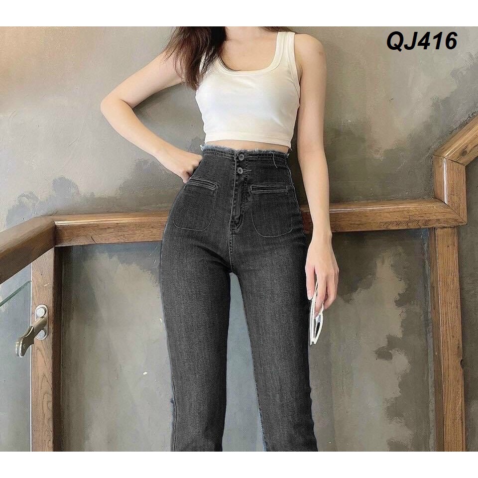 Quần jeans ống pass loe lưng siêu cao QJ416