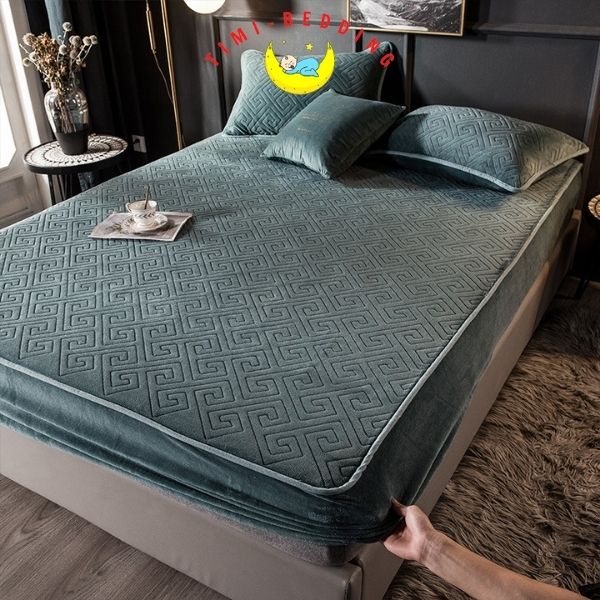 Bộ ga gối nỉ nhung trải giường thương hiệu cao cấp dày đặn, ấm áp - Timibedding
