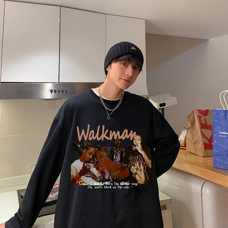 Áo Thun Tay Dài Dáng Rộng In Chữ Phong Cách Hip Hop Nhật Bản Thời Trang Cho Nam Và Nữ Size M-5XL