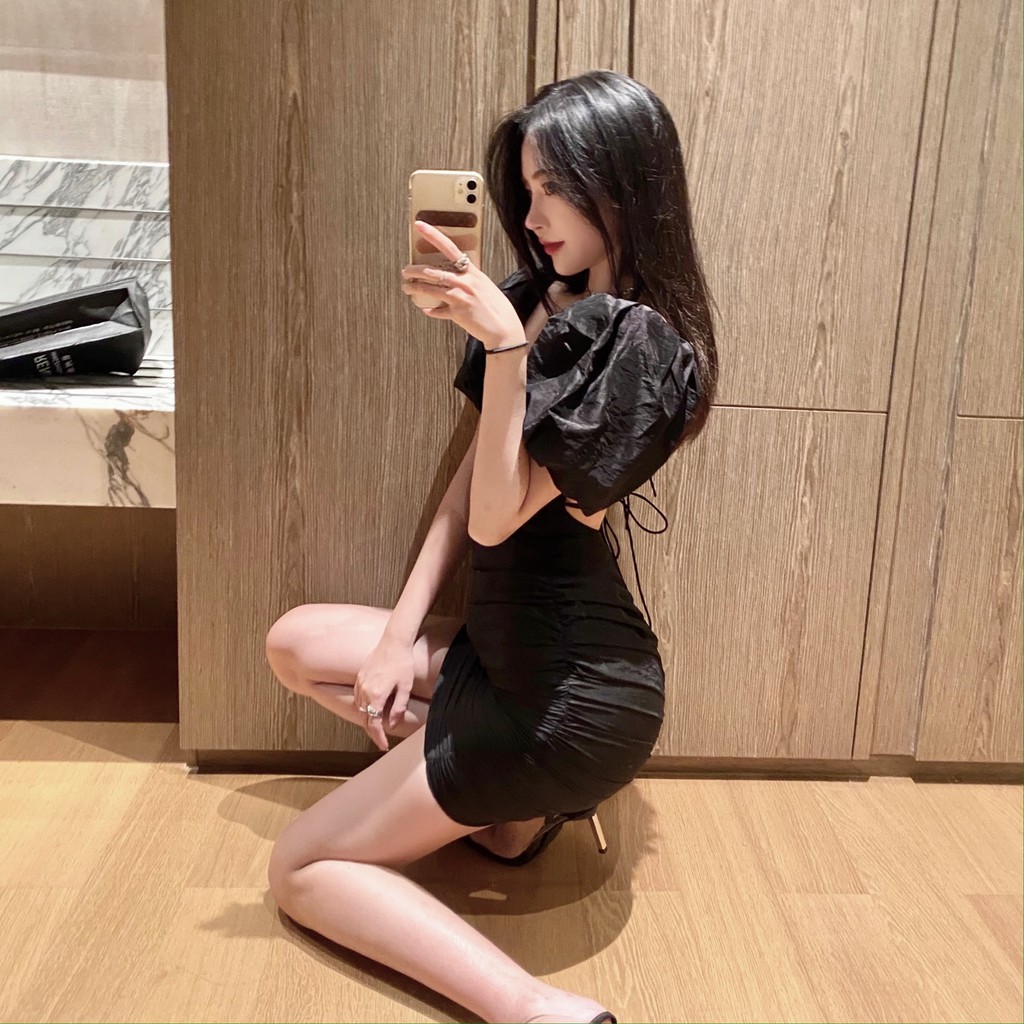 Đầm nữ dáng ôm hở lưng mini tay ngắn Emilyshop