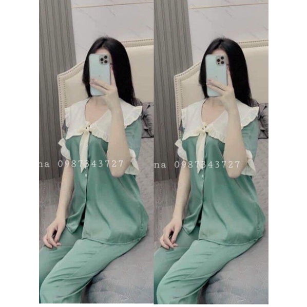 Bộ Pijama Lụa Cổ Sen Bèo Quần Dài | BigBuy360 - bigbuy360.vn