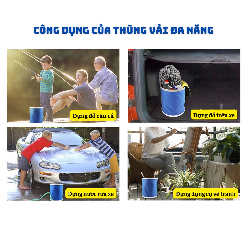 Thùng xô đựng nước có thể gấp gọn, đựng đồ đa năng cho ô tô