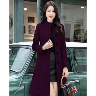 Áo Khoác Dạ Dáng Dài Cổ Trụ Phối Nút Túi Xéo 2 Lớp Dày Dặn Hàng Quảng Châu Cao Cấp