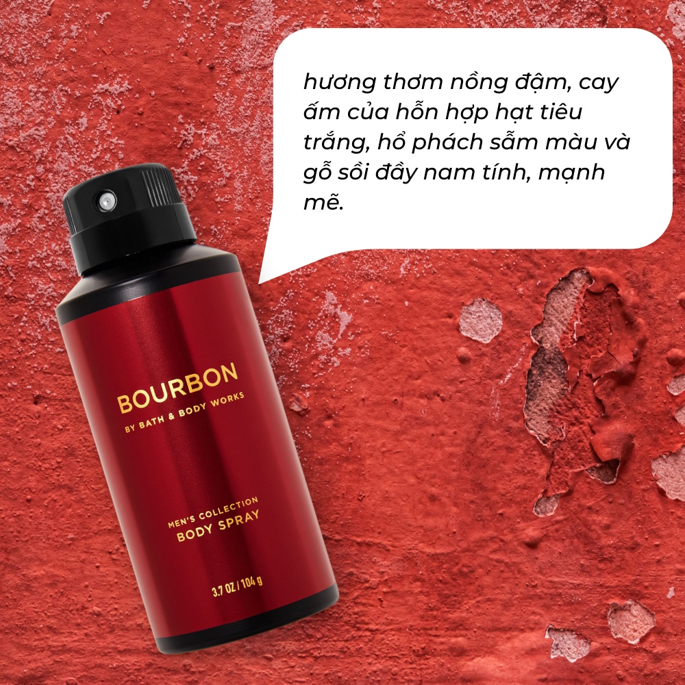 Xịt Thơm Nam Bath & Body Works Bourbon Body Spray Chai 104g Hương Thơm Lịch Lãm