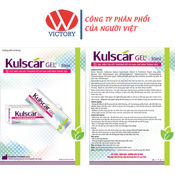 Kulscar gel – Hỗ trợ trị vết thương hở và hạn chế hình thành sẹo  - Tuýp 30ml – Victory Pharmacy