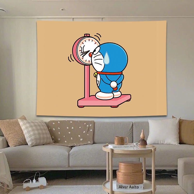 ◘Hoạt hình Doraemon Mạng trang trí phòng khách Nhật Bản và Hàn Quốc Nền màu đỏ in nhuộm HD