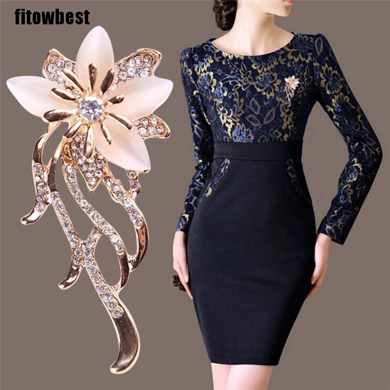 Ghim cài áo GJCUTE hình hoa đính đá opal pha lê cho nữ