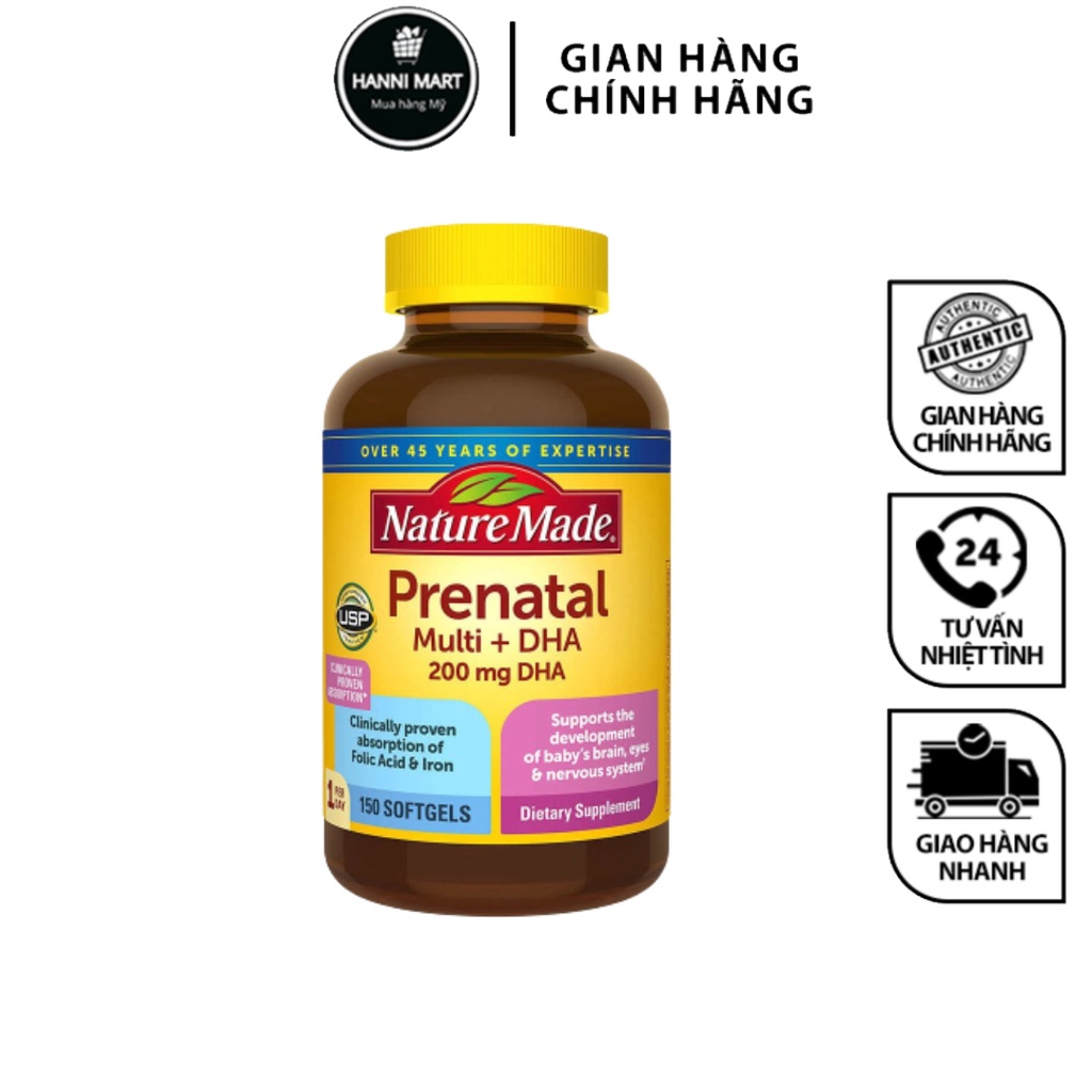 Vitamin Bà Bầu, Vitamin Tổng Hợp Bầu Mỹ Nature Made Prenatal Multi + DHA [Date 2024]
