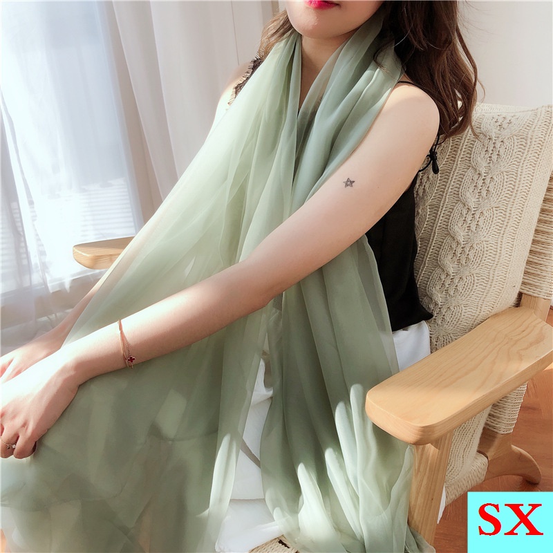 Khăn Choàng Lụa Chiffon Siêu Mỏng Nhẹ Màu Trơn Dáng Dài Chống Nắng / Bãi Biển Mùa Xuân Hè