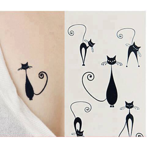 Hình Xăm Dán Tattoo - Mèo đen black cat