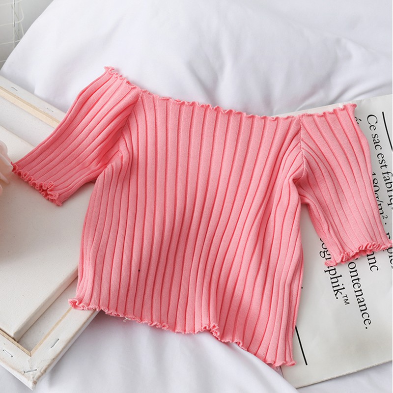 Áo croptop dệt kim trễ vai màu trơn thời trang cho nữ