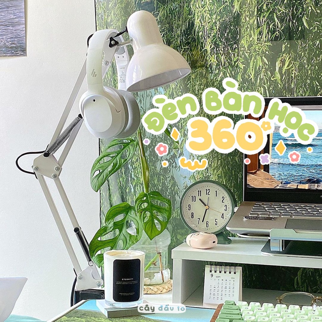 [Tặng Bóng Đèn] Đèn Bàn Học Không Chân Xoay 360 Độ Linh Hoạt Dễ Thao Tác Ánh Sáng Vàng Lamp Cây Đầu To