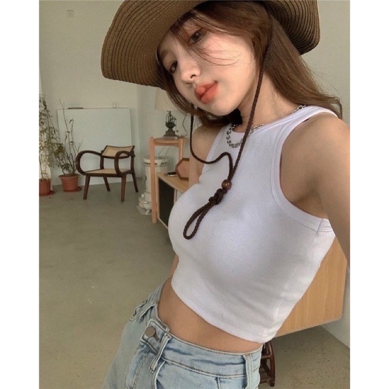 Áo Croptop 3 Lỗ Trơn Trắng - Đen A513899 AO39
