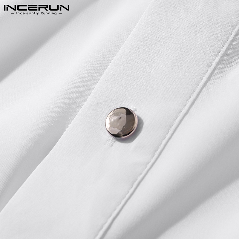Áo sơ mi INCERUN tay dài màu trơn cài nút thời trang Hàn Quốc cho nam