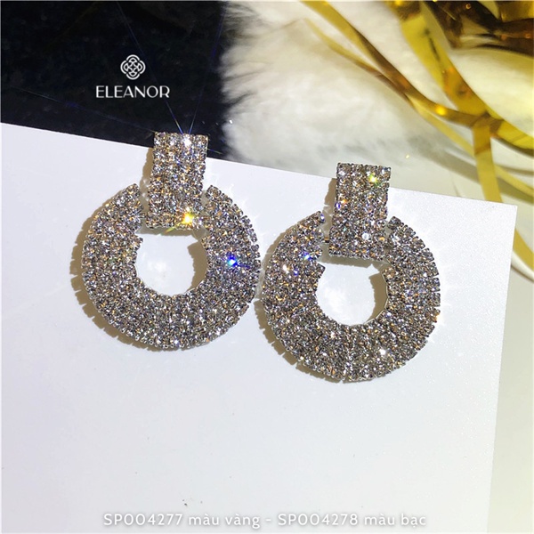 Bông tai nữ tròn chuôi bạc 925 Eleanor Accessories đính đá lấp lánh phụ kiện trang sức phong cách Hàn Quốc