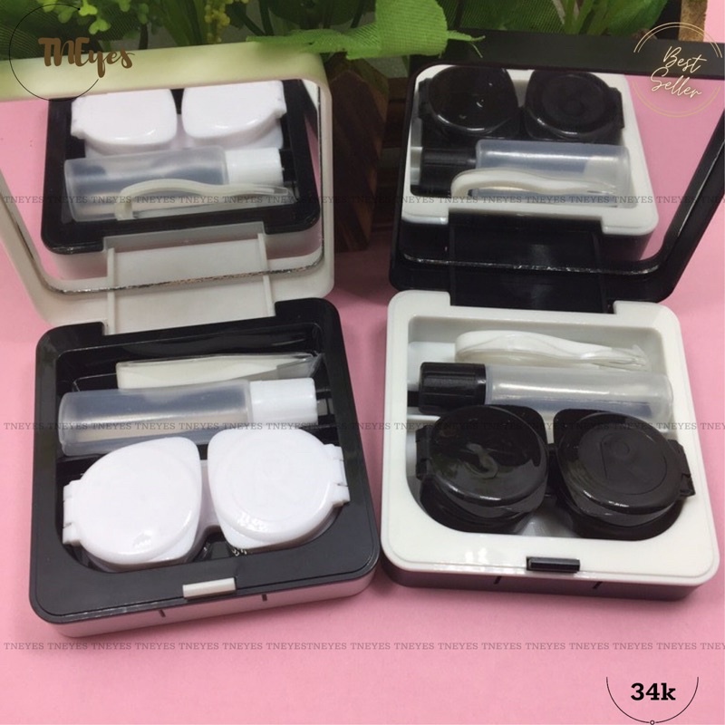 Khay Gương Vuông Đựng Lens Kính Áp Tròng Có Gương Full Dụng Cụ Đeo