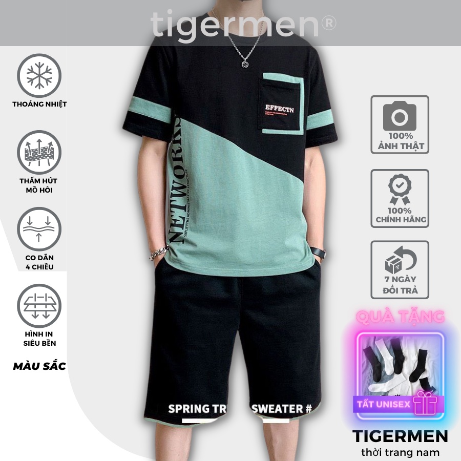 Quần Áo Nam Mùa Hè Tigermen Set Đồ Bộ Nam Nữ Thể Thao Cao Cấp Cotton Đẹp Co Dãn 4 Chiều Thấm Hút Mồ Hôi Mặc Nhà Unisex